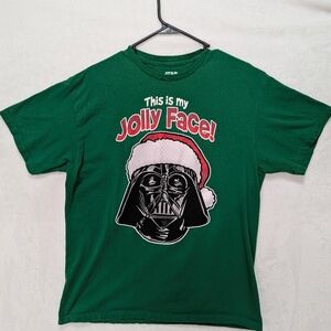 Star Wars Christmas Theme Green Jolly Face Graphic T-Shirt L